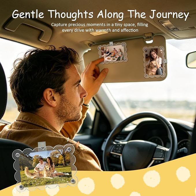 2Pcs Magnetic Car Visor Photo Holder, Scalloped Orange, 2.4 x 3.5 in | Clear Acrylic Car Picture Frame, Personalized Picture Frame Clip for Sun Visor, For Family, Pets, Travel Photos - Image 3