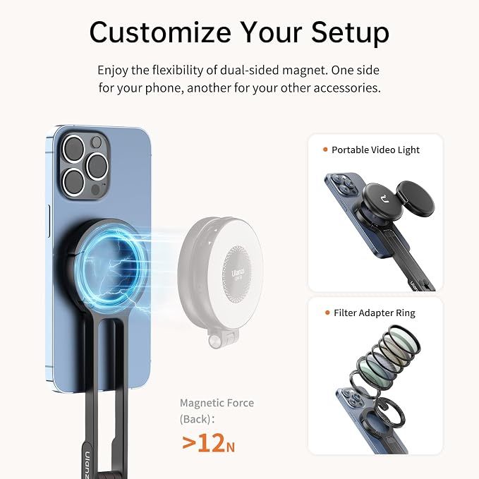ULANZI MA30 Magnetic Phone Tripod Stand for iPhone - Aluminium Maglock Smartphone Mini Tripod Pocket Cell Phone Stand Strong Magnet Quick Mount Compatible with iPhone 17 16 15 14 13 12 Series, Black - Image 6