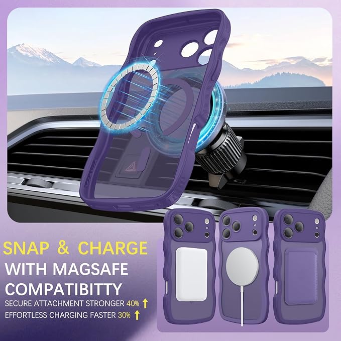 BENTOBEN Magnetic for iPhone 17 Pro Max Case, Cute Wavy [Full Camera Protection][Compatible with MagSafe] Matte Anti-Slip Bumper Women Men Boys Protective Cover for 17 ProMax 6.9",Deep Purple - Image 5