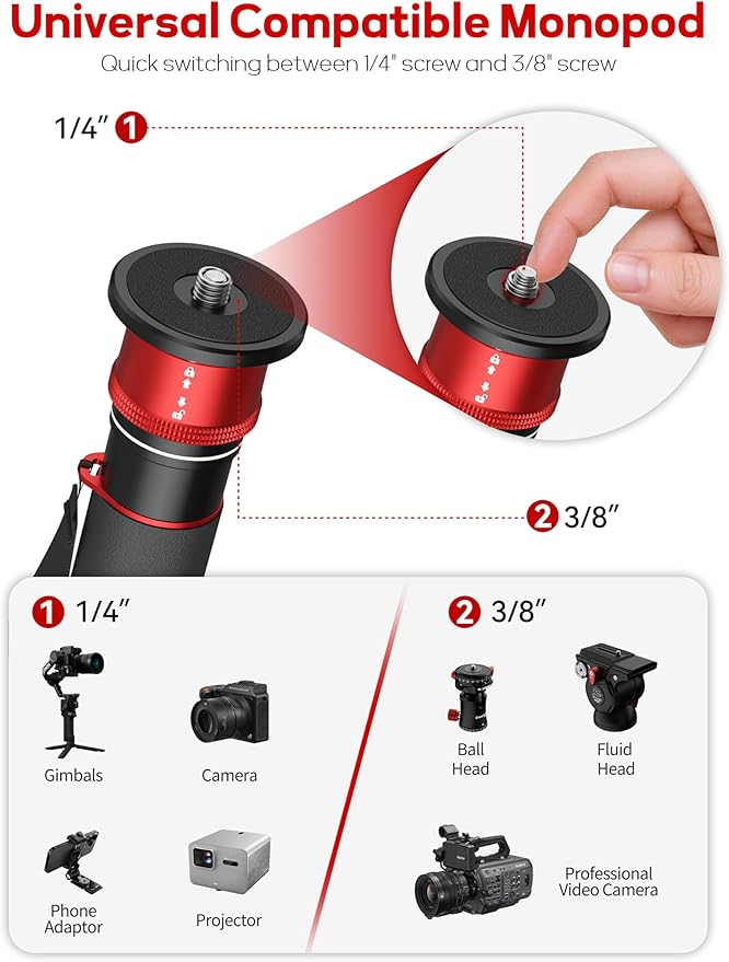IFOOTAGE Cobra 3 A180F Aluminum Camera Monopod 71" | Telescopic Video Monopod with Feet Compatible with Sony Canon Nikon DSLR Cameras, Payload 17.6lb - Image 5