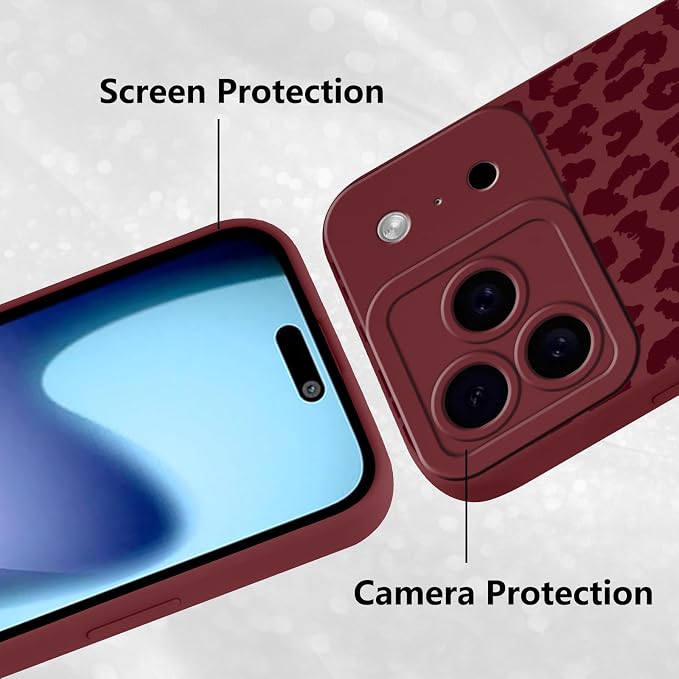 Cute Burgundy Cheetah Print Phone Case for iPhone 17 Pro 6.3" | Aesthetic Leopard Pattern Design Cover Full Camera Lens Protective Shockproof Soft Slim TPU Funda for Women Girls - Image 5