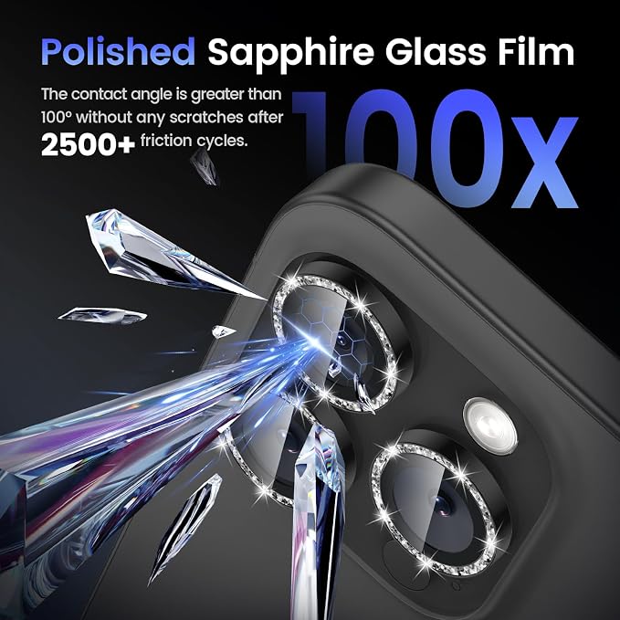 Tensea Camera Lens Protector for iPhone 16 Pro Max/16 Pro/15 Pro Max/15 Pro | Metal Aluminum Alloy Tempered Glass Cover Bling Camera Screen Protector Accessories, Case Friendly - Image 6