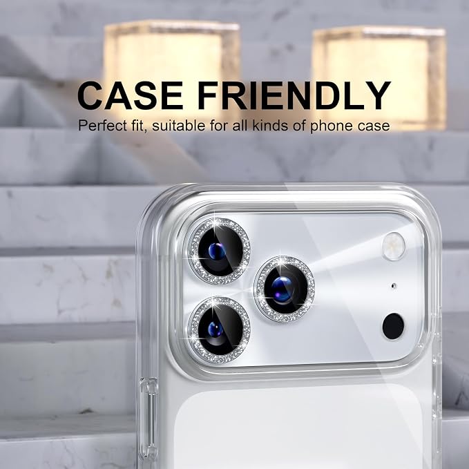 Choiche for iPhone 17 Pro Camera Lens Protector, Light-Silver | Bling Metal Camera Cover with 9H Tempered Glass Lens Screen Protector Accessories, Strong Adsorption, Case-Friendly, 6.3-inch - Image 4