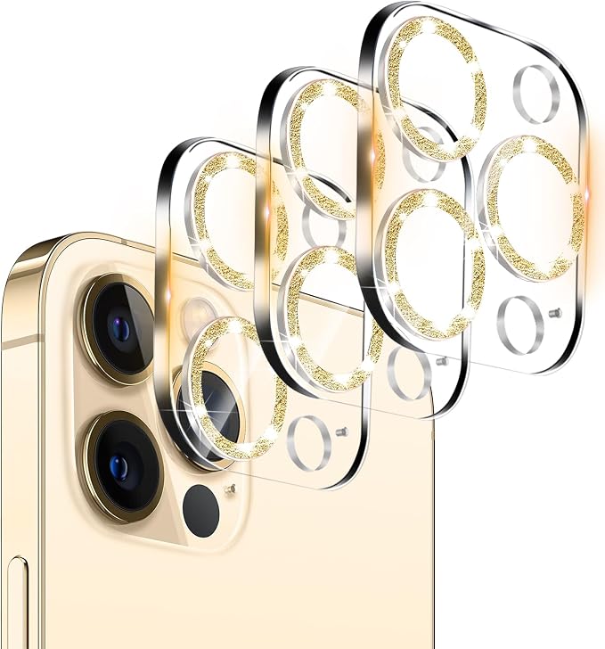 Dengduoduo 3 Pack Tempered Glass Camera Lens Protector for iPhone 12 Pro Max 6.7" Bling Glitter Sparkle, Ultra HD, 9H Hardness, Anti-Scratch, Case Friendly, Easy to Install [No Affect on Night Shots] by Dengduoduo