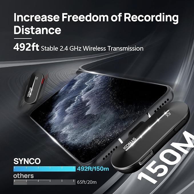 SYNCO Wireless Lavalier Microphone for USB C Smartphones, 48KHz/24Bit Lapel Mic with Charging Case, Noise Cancellation, 492ft Transmission, Real-Time Monitoring for YouTube, TikTok, Podcast & Vlog - Image 6