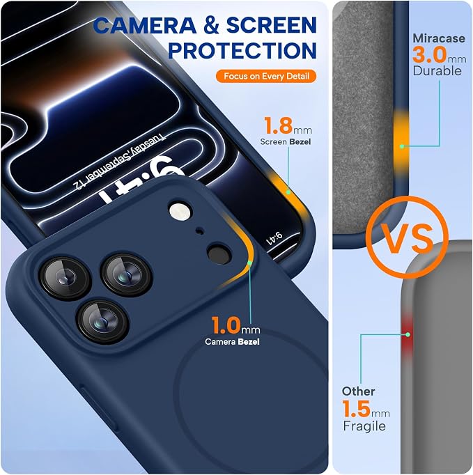 Miracase Silicone & Magnetic for iPhone 17 Pro Max Case, Dark Blue | Compatible with MagSafe, Camera Control Cover, Premium Silicone Cover Shockproof Drop Protection Phone Case for 17 Pro Max - Image 4