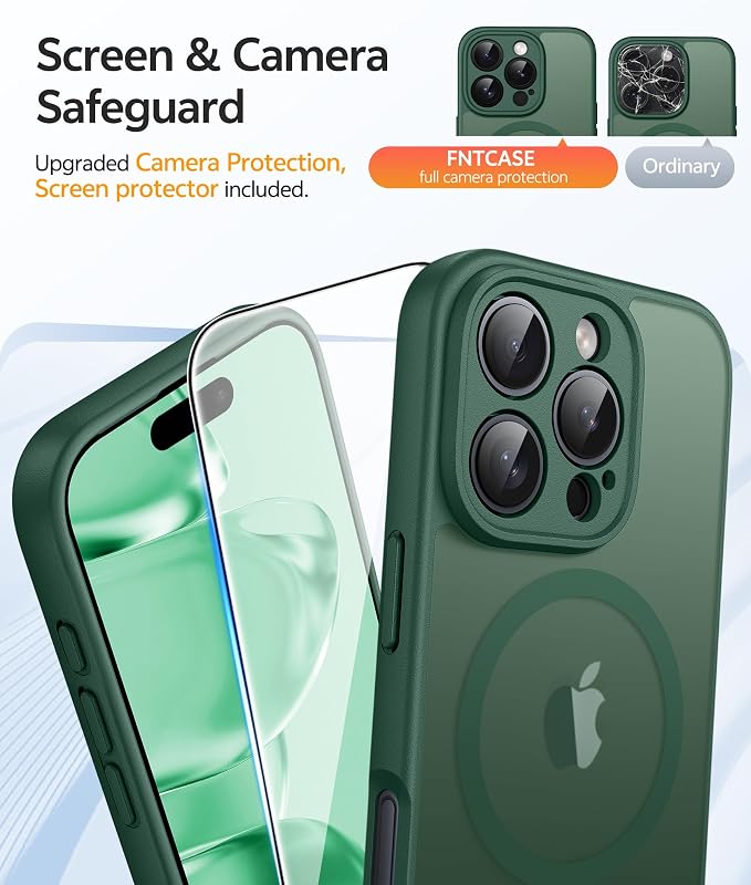 FNTCASE for iPhone 16 Pro Case, Fit for Magsafe, with Screen Protector | Full Camera Protection, Translucent Matte, 14FT Military Grade Drop Proof, Shockproof Protective Phone Cover, Green - Image 4