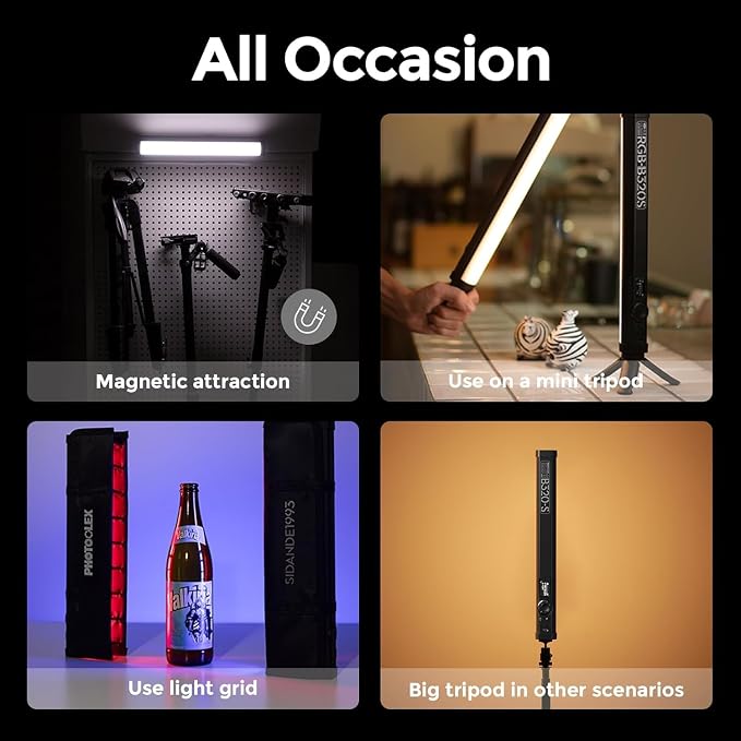 PHOTOOLEX 360°RGB Tube Light, LED Video Light Wand, Magnetic Light Stick | 2500K-9900K/360° Full Color/CRI 96+/2600mAh/Rechargeable/Handheld, Photography Light Bar for TikTok YouTube - Image 9
