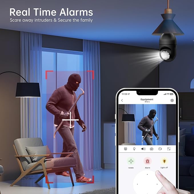 WESECUU Light Bulb Security Camera -5G& 2.4GHz WiFi 2K Security Cameras Wireless Outdoor Motion Detection and Alarm,Two-Way Talk,Color Night Vision,Human Detection, Bulb Camera Compatible with Alexa - Image 3