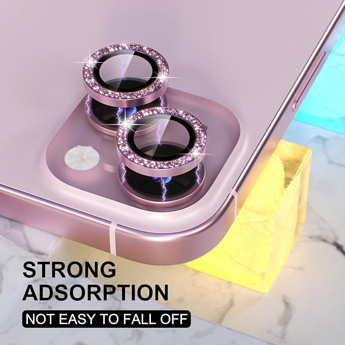 Choiche for iPhone 15/15 Plus Camera Lens Protector Bling, Glitter-Pink | Ultra HD, 9H Tempered Glass Camera Cover Screen Protector Metal Individual Ring Decoration Accessories, 2-Lens, 6.1/6.7-inch - Image 6