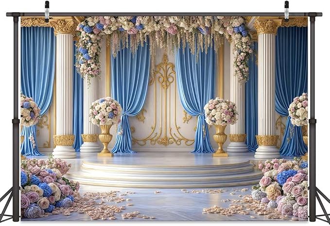10X6.5ft Luxurious Blue and White Floral Backdrop for Photography Castle Palace Wedding Party Decortion Elegant Flowers Backdrop Wedding Birthday Party Decorations Bridal Shower Backdrops Studio Props - Image 6
