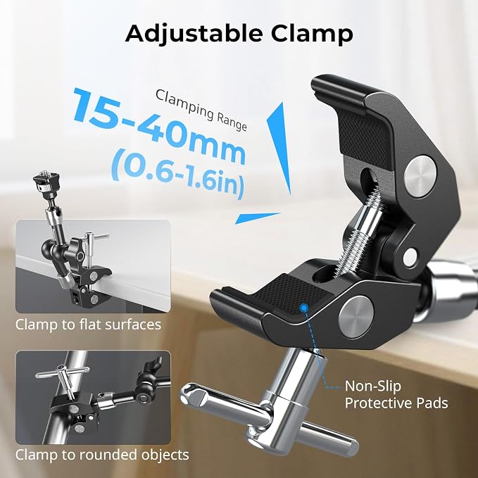 SMALLRIG 7 Inch Magic Arm with Crab-Shaped Clamp, Arm with 1/4"-20 Screw and Retractable Pins, for Action Cameras, Monitors, Video Lights, and Microphones - 5310 - Image 6