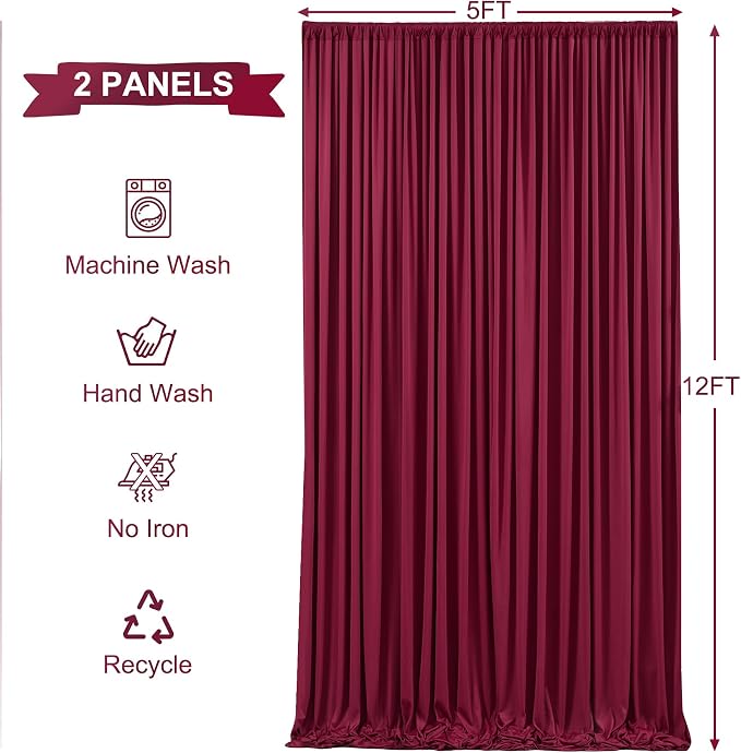 10x12 Burgundy Backdrop Curtains for Wedding Party Wrinkle Free Backdrops Curtain Drapes Fabric Decorations Maroon Photo Back Drop Cloth for Baby Shower Photography Stage Reception 5ft x 12ft,2 Panels - Image 5