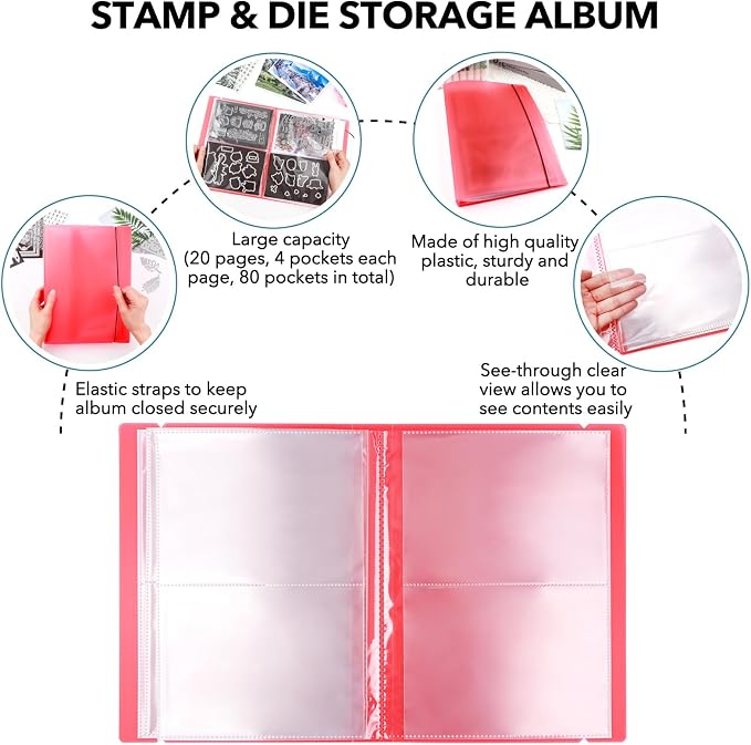 2 Pack Large Sticker Photo Storage Album, Stamp & Cutting Dies Storage Book Organizer Folder for Cards Storage DIY Scrapbooking Card Making Supplies 20 Pages 80 Pockets/Pack (Clear + Purple) - Image 3