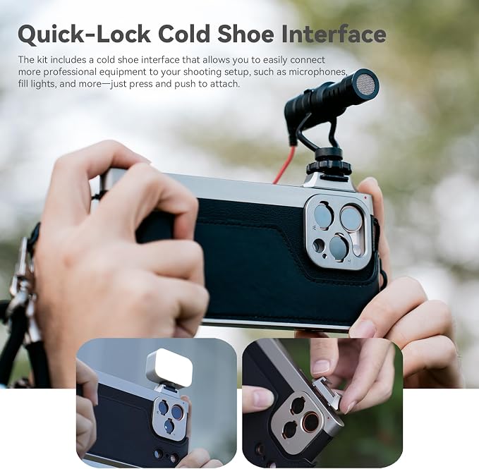 FotorGear Retro Photography Kit for iPhone 17 Pro Max & 17 Pro, Professional Phone Camera Cage with Ergonomic Grip, Integrated T-Mount for External Lenses, Supports 67mm Filters (iPhone 17 Pro Max) - Image 5