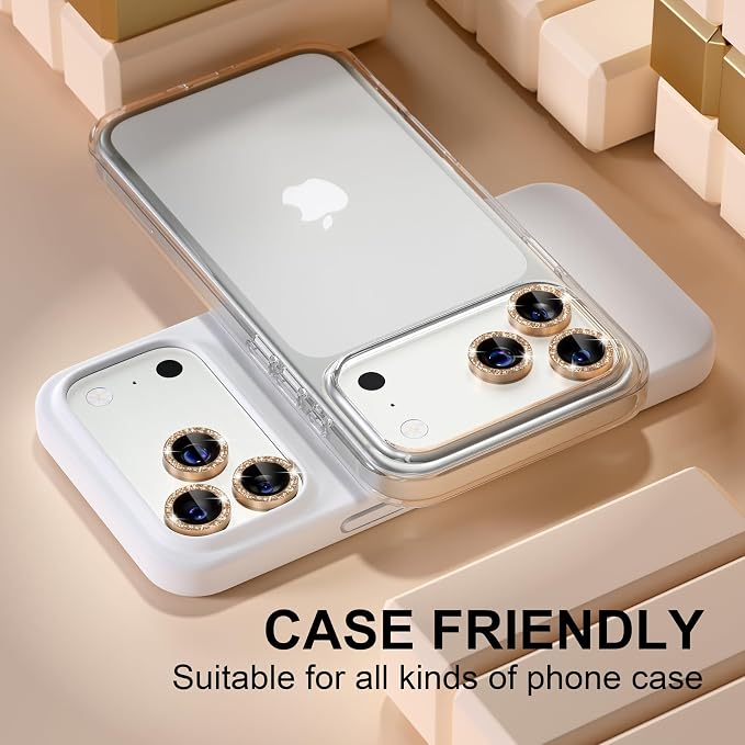 Misea Compatible for iPhone 17 Pro/iPhone 17 Pro Max Camera Lens Protector | 9H Tempered Glass Ultra HD Bling Camera Screen Protector Cover Metal Individual Ring Decoration Accessories, Gold Glitter - Image 5