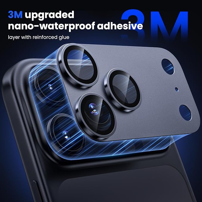 WSKEN for iPhone 17 Pro Max Camera Lens Protector - Military Grade Design | Strong Adhesion, Daily Shatterproof, Metal Aluminum Alloy Tempered Glass Camera Screen Protector, Deep Blue - Image 4