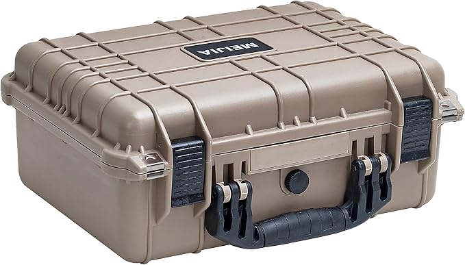 MEIJIA All Weather IP67 Waterproof Hard Camera Case,Hard Protective Case,Hard Case with Customizable Foam,Fit Use of Drones,Camera,Equipments,Pistols(Desert Tan,13.35 x11.63x5.98inches) by MEIJIA