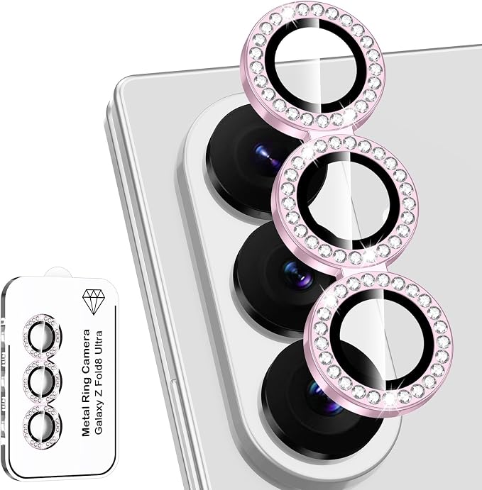 for Samsung Galaxy Z Fold 8 Ultra Camera Lens Protector, Individual Metal Ring Tempered Glass Lens Cover, [Strong Adsorption] Scratch Resistant Ultra-Thin HD Clear Lens Cover, 1 Set-Pink Diamond by Btscase