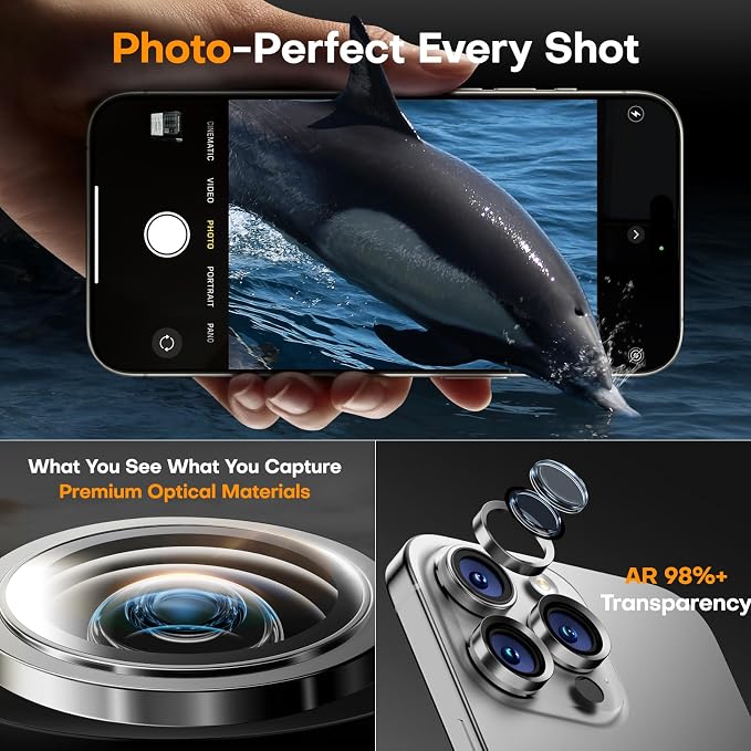 Camera Lens Protector for iPhone 17 Pro Max/17 Pro- Silver | 9H Tempered Glass, Metal Individual Camera Cover, Accessories, Anti-drop, Case Friendly, HD Clear, Anti-Scratch - Image 4
