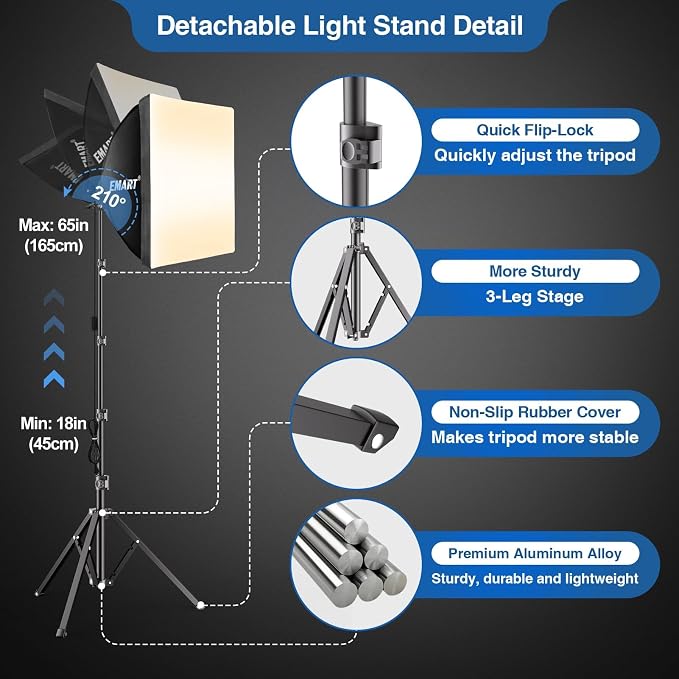 EMART Softbox Lighting Kit 135W 16"x16" Softbox for Photography Light 1Pack | 3000K-6500K LED Bulbs with Remote, 65" Tripod, Professional Photography Lighting for Studio Lights, Portrait, Video Recording - Image 6