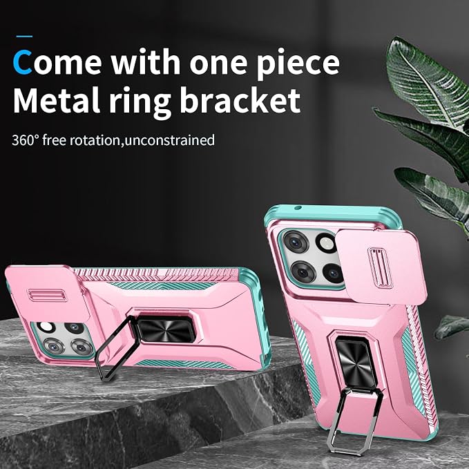 for Moto G Stylus 2025 Case,with Sliding Camera Lens Cover,HD Screen Protector,360° Rotating Kickstand, Military-Grade Shockproof Protective Cover for Motorola G Stylus 5G 2025,Pink+Turquoise - Image 3
