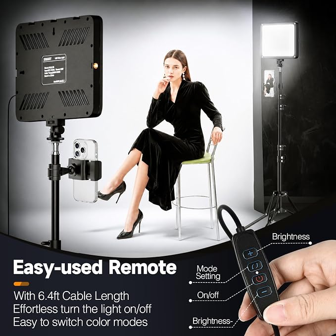 EMART 2-Pack LED Video Light Kit with Phone Holder & Barndoor | 2800-7000K Dimmable Studio Lights, 73'' Streaming Light for Video Recording, YouTube, Vlog, Photography, Content, Podcast - Image 6