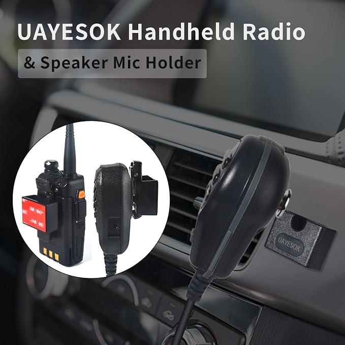 UAYESOK Universal Adhesive CB Mic Mount, Radio Speaker Microphone Holder | Handheld Radio Dashboard Clip, Holding Bracket, For Car Vehicle Trucks - Image 2