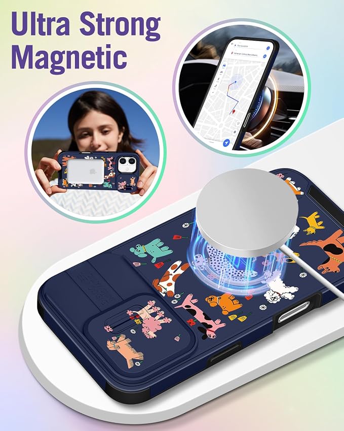 Buleens for iPhone 16 Case 6.1 Inch - with Ring Stand & Camera Cover Aesthetic Cute Designed for Women Girls Girly Cartoon Kawaii Dogs Unique Phone Case for iPhone 16 Compatible with Magsafe - Image 4