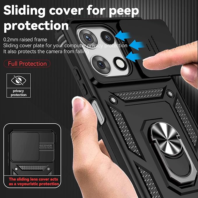 for Motorola Moto G 2025 / Moto G 2026 / Moto G Play 2026 Case, with Slide Camera Cover HD Screen Protector [Military Grade 16ft. Drop Tested] Ring Holder Kickstand Protective Phone Case, Black - Image 5