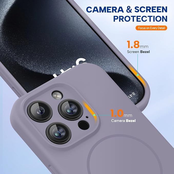 miracase Magnetic for iPhone 15 Pro Max Case, [Soft Anti-Scratch Microfiber Lining], Compatible with MagSafe, Liquid Silicone Case Shockproof Drop Protection Phone Case for 15 ProMax, Lavender Gray - Image 7