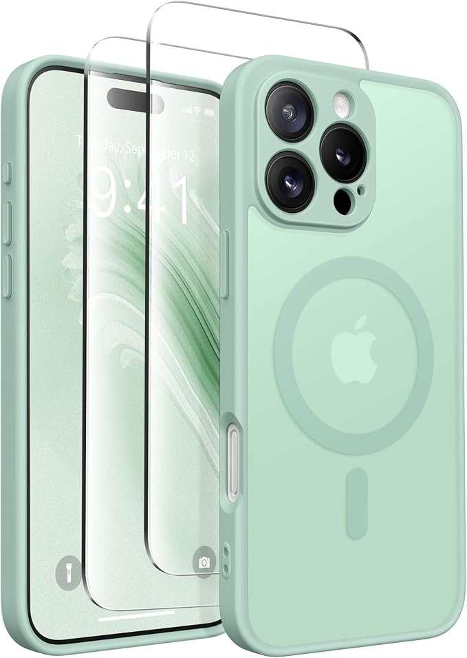 CAPRARO for iPhone 16 Pro Max Case, Compatible with MagSafe Mint Green | Upgraded [Full Camera Protection] Protective Translucent Matte Women Girl Magnetic Phone Case Cover, Mint Green by CAPRARO