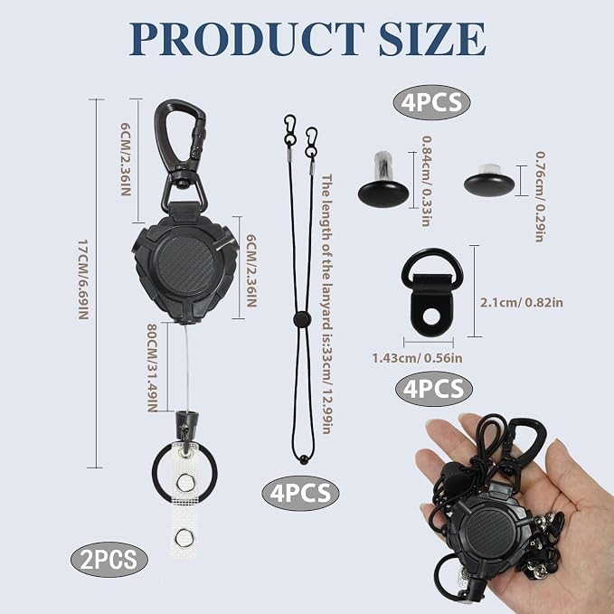 2 Pcs CB Mic Holder Retractable, Heavy Duty Retractable Mic Holder with 32" Stainless Steel Cord, Woven Lanyard and D-Ring Mount - Image 2