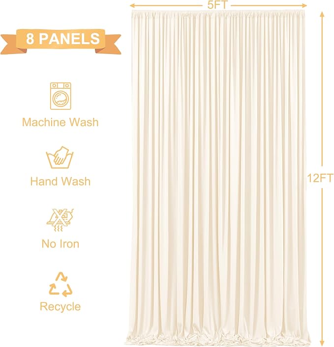 8 Panels Champagne Backdrop Curtains for Wedding Party Wrinkle Free Backdrops Curtain Drapes Fabric Decorations Photo Back Drop Cloth for Baby Shower Photography Stage Reception 40ft(W) x 12ft(H) - Image 6