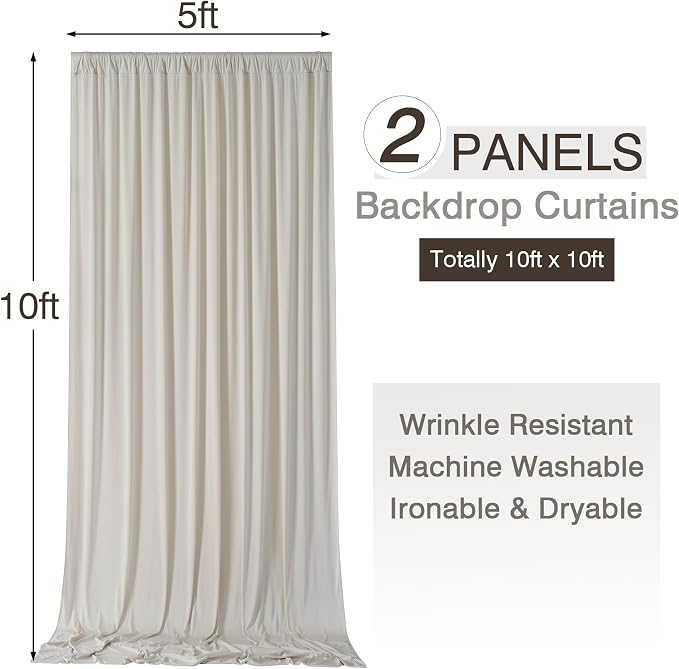 10x10ft Wrinkle Free Beige Backdrop Curtains for Parties, 2 Panels 5x10ft Silky Polyester Photo Backdrop Drapes Back Drop Cloth Drapery for Wedding Birthday Photography Background - Image 6