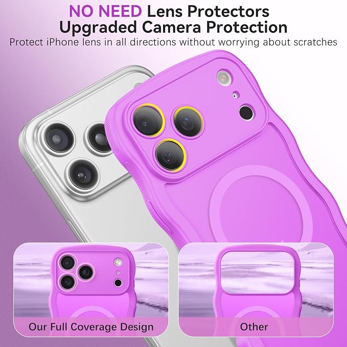BENTOBEN Magnetic for iPhone 17 Pro Max Case, Cute Wavy [Full Camera Protection][Compatible with MagSafe] Matte Anti-Slip Bumper Women Girls Boys Protective Cover for 17 ProMax 6.9", Berry Purple - Image 4