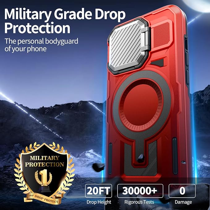 Camera Stand Case for iPhone 13 Pro, [Compatible with MagSafe] [Lens Cover] 2024 Version Military Grade Protective Soft Case for iPhone 13 Pro 6.1 inch Men Women, Red - Image 4