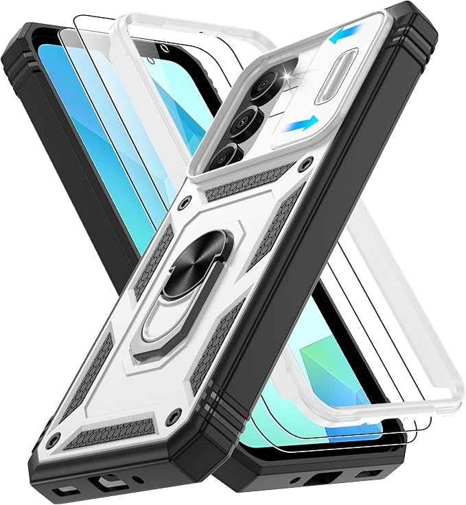 Gritup for Galaxy A16 5G Phone Case: Samsung A16 Case with 2*Screen Protector, Magnetic Stand & Slide Camera Cover, Shock Proof Military-Grade para Galaxy A 16 Phone Cover, White+Black by Gritup