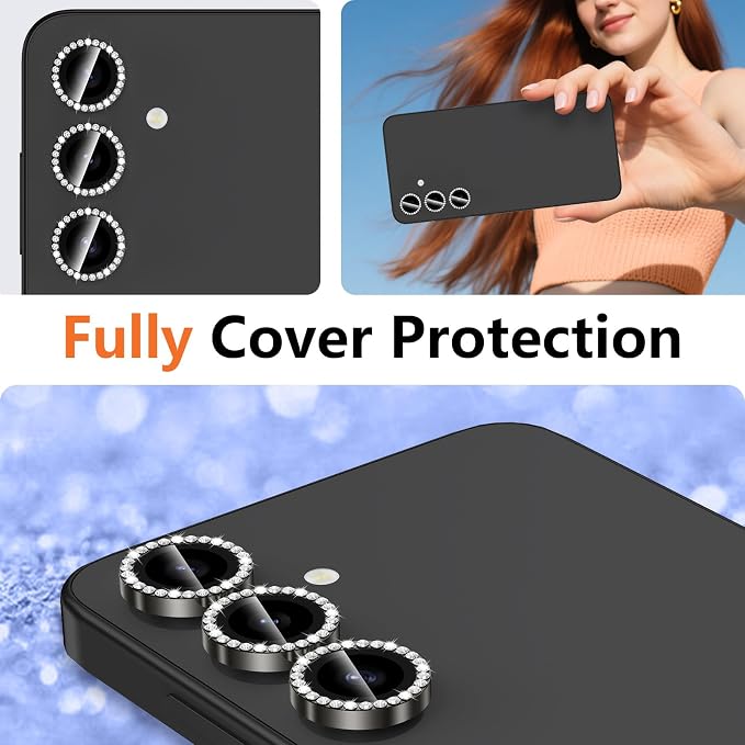 for Samsung Galaxy S24 Plus Camera Lens Protector, Individual Metal Ring Tempered Glass Lens Cover, [Strong Adsorption] Scratch Resistant Ultra-Thin HD Clear Lens Cover, 1 Set-Black Diamond - Image 7