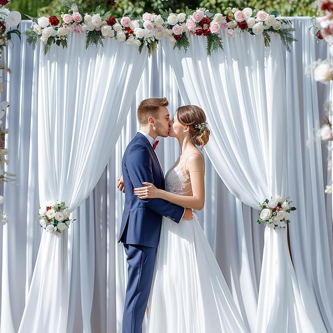 ESGOTBME 20x10ft Wrinkle Free White Backdrop Curtain for Parties Soft Fabric Drapes Wedding White Curtain Backdrop for Birthday Party Decorations Background for Photography 5x10ft, 4 Panels - Image 2
