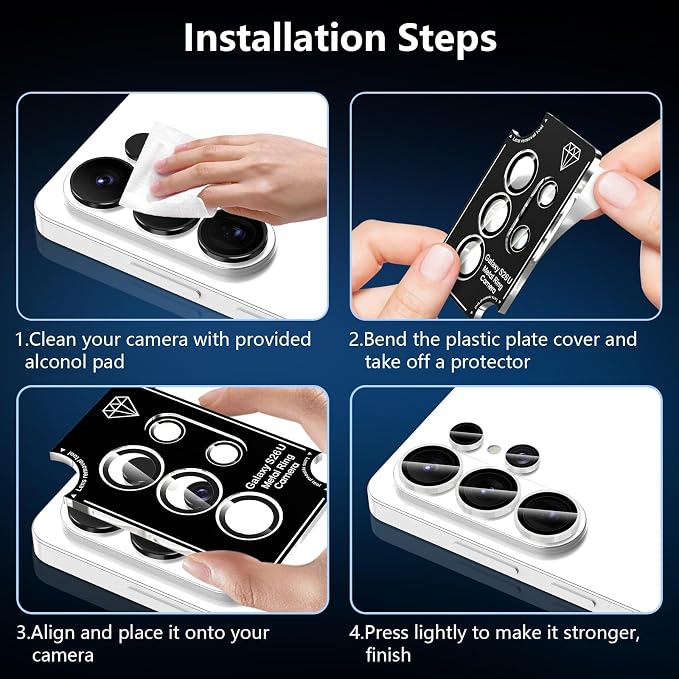 for Samsung Galaxy S26 Ultra Camera Lens Protector, Individual Metal Ring Tempered Glass Lens Cover, [Strong Adsorption] Scratch Resistant Ultra-Thin HD Clear Lens Cover, 1 Set-White Shine - Image 6