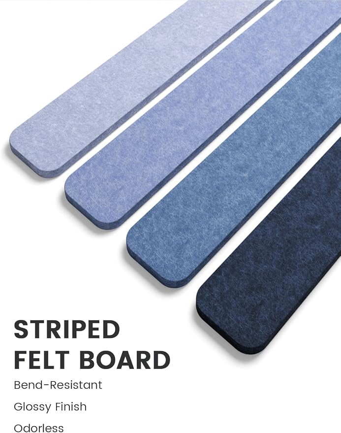 Fluxynara 13" x 2" Felt Wall Panels, Denim Mist | 8-Pack Includes 50 Push Pins and Adhesive Tabs for Photos, Notes and Decor in Bedroom Doors, Home Office or Studios - Image 3