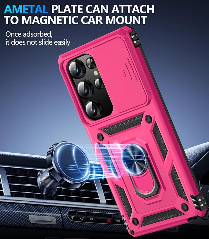 Taisairu for Samsung Galaxy S26 Ultra Case with Screen Protector & Slide Camera Lens Cover, Built-in Magnetic Ring Stand Shockproof Protective Phone Case for Samsung S26 Ultra Case (Hot Pink) - Image 5