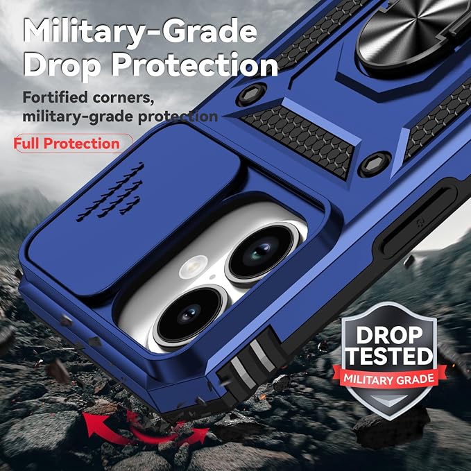 HNHYGETE for iPhone 16 Case with Screen Protector: [Military Grade 20ft. Drop Tested] Slide Camera Cover Ring Shockproof Protective Phone Case for - iPhone 16 (Blue) - Image 3