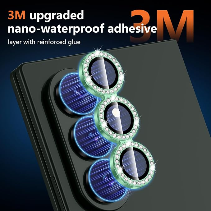 for Samsung Galaxy Z Fold 8 Ultra Camera Lens Protector, Individual Metal Ring Tempered Glass Lens Cover, [Strong Adsorption] Scratch Resistant Ultra-Thin HD Clear Lens Cover, 1 Set-Green Diamond - Image 5