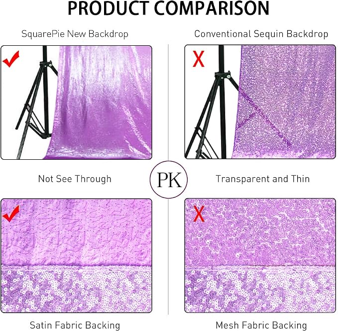 SquarePie 8x10ft Lavender Sequin Backdrop, High Density Non-Transparent Glitter Curtain for Photography, Birthday, Wedding Party Decorations, Thick Solid Background with 4" Rod Pocket, 1 Panel - Image 6
