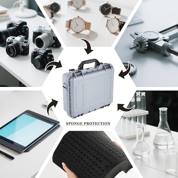 Relaxweex 1 Pcs Waterproof Hard Case with DIY Customizable Foam Insert Portable Protective Case with Knife for Camera Drones Equipments Tools Test Instruments(Gray,16.3 x 12.4 x 6.5 Inch) - Image 7