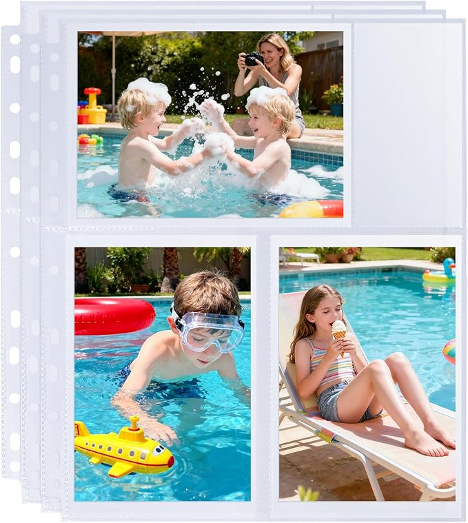 30 Pack 4x6 Photo Album Refill Pages for 3 Ring Binder,Ultra-Clear Photo Sleeves Holding 180 Pictures, Double-Sided 3 Pockets Photo Pages with Memo Slot,Photo Sheet Protector for Photos and Postcards by Zofly