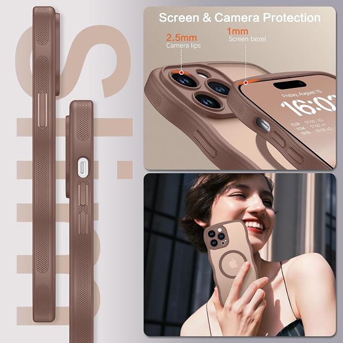 BENTOBEN Magnetic for iPhone 14 Pro Max Case, Cute Wavy [Full Camera Protection][Compatible with MagSafe] Matte Anti-Slip Bumper Women Girls Boys Protective Cover for 14 ProMax 6.7", Desert Titanium - Image 2
