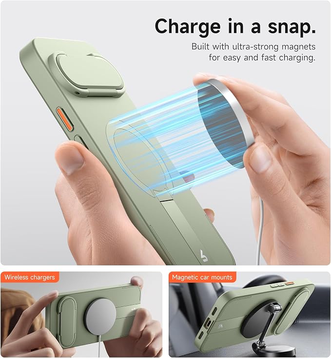 SURITCH for Google Pixel 10/10 Pro Phone Case, Compatible with MagSafe, Protective Cover with Camera Cover & Adjustable Metal Kickstand for Pixel 10/10 Pro 2025 -Sage Green - Image 3